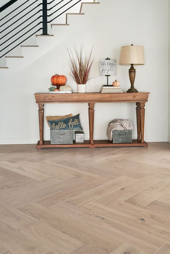 Diagonal or Herringbone Pattern flooring in living room